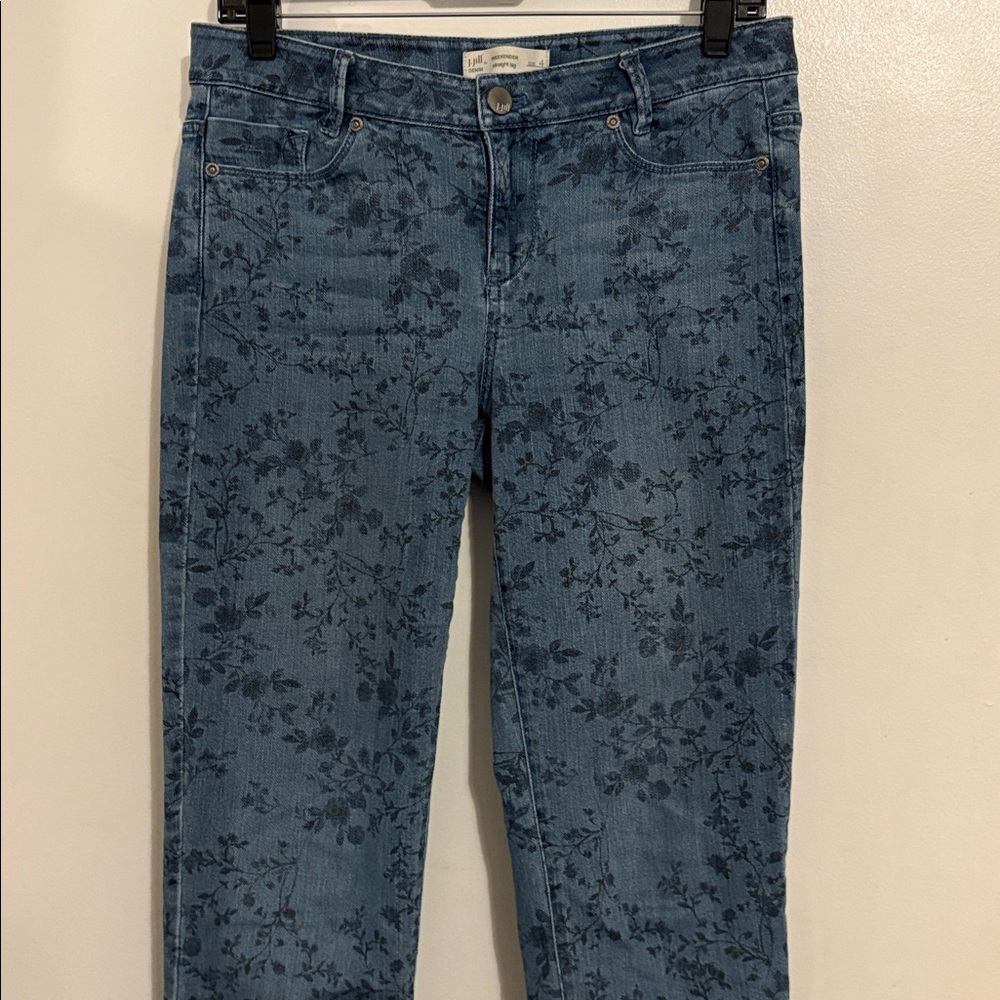 J. Jill Floral Denim Weekender Straight Leg Jeans 4 - Picture 3 of 9